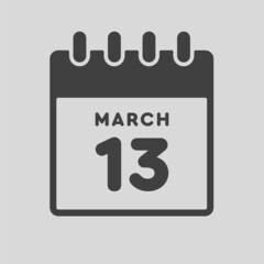 Fototapeta premium Icon day date 13 March, template calendar page