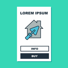 Filled outline House or home with trowel icon isolated on turquoise background. Adjusting, service, setting, maintenance, repair, fixing. Vector