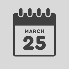 Icon day date 25 March, template calendar page
