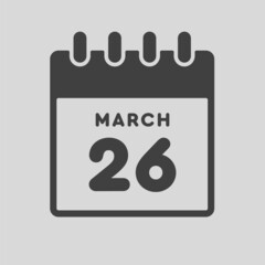 Icon day date 26 March, template calendar page