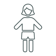 Little girl outline icon. Line art sketch.