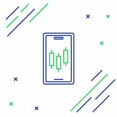 Line Mobile stock trading concept icon isolated on white background. Online trading, stock market analysis, business and investment. Colorful outline concept. Vector