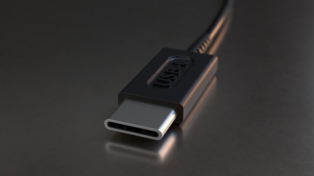 USB type C cable connector close-up 3Dcomputer generated image