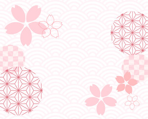 桜と和柄の春らしい和風背景イラスト