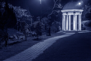 Night scenery of classic gazebo in park