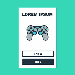 Filled outline Game controller or joystick for game console icon isolated on turquoise background. Vector