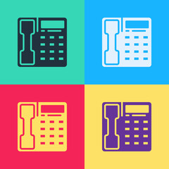 Pop art Telephone handset icon isolated on color background. Phone sign. Vector