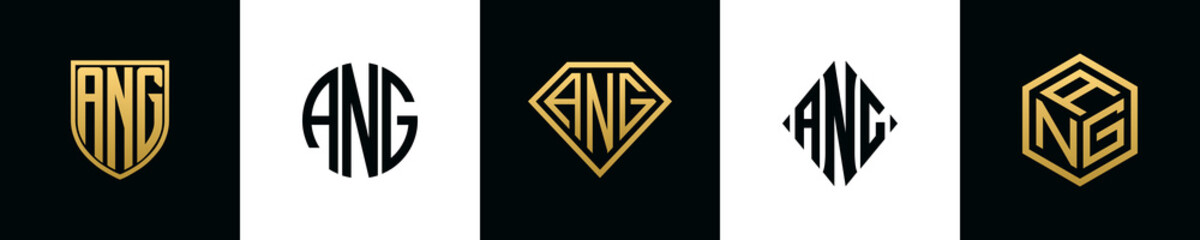 Initial letters ANG logo designs Bundle