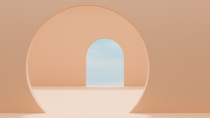 Circle and arch door in orange pastel background.