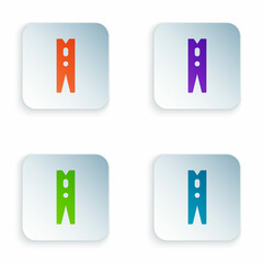 Color Old wood clothes pin icon isolated on white background. Clothes peg. Set colorful icons in square buttons. Vector