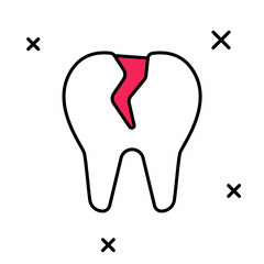 Filled outline Broken tooth icon isolated on white background. Dental problem icon. Dental care symbol. Vector