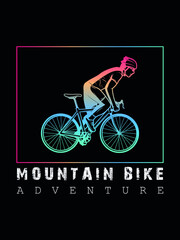 t shirt design mountain bike adventure with mountain biker vintage colourful illustration