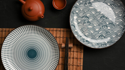 Table setting with beautiful porcelain ceramic plates