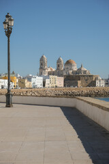 Cadiz Andalusia Spain old town historic fort city wall promenade botanic garden house facades...