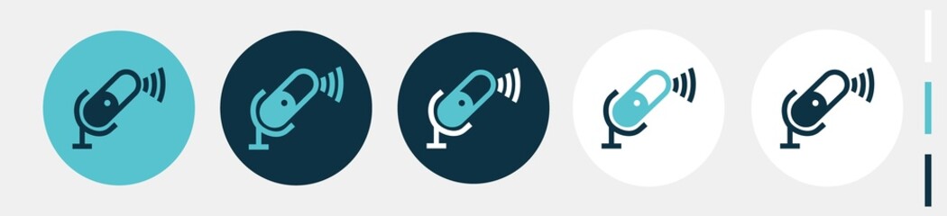 active microphone with signal. podcast icons for broadcast