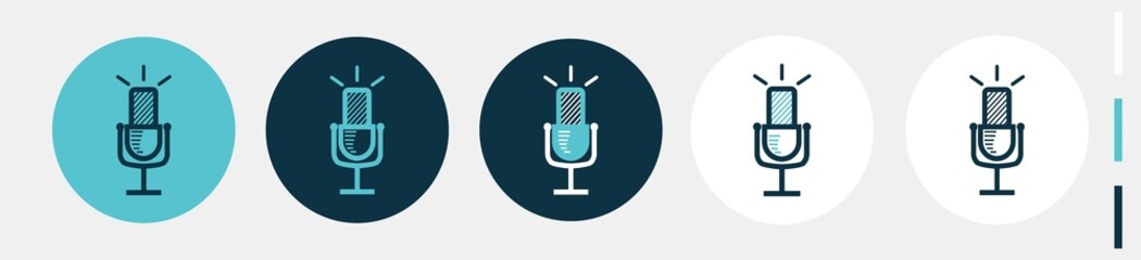 microphone hand drawn icons set for podcast.