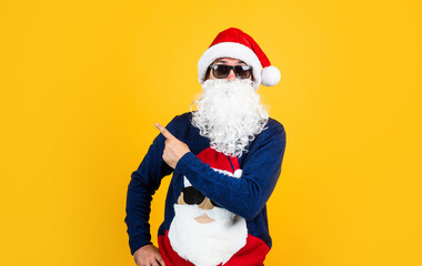 Fototapeta na wymiar All I want for Christmas. new year party. celebrate winter holidays. merry christmas to you. xmas shopping time. prepare gifts and presents. just have fun. happy bearded mature man in santa claus hat