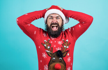 santa claus bearded man wish happy new year and merry christmas holiday ready to celebrate winter...