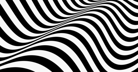 Black and white design. Pattern with optical illusion. Abstract striped background. Vector illustration.
