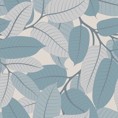 SEAMLESS PATTERN WITH BLUE VIROLA BRANCHES ON BEIGE BACKGROUND IN VECTOR