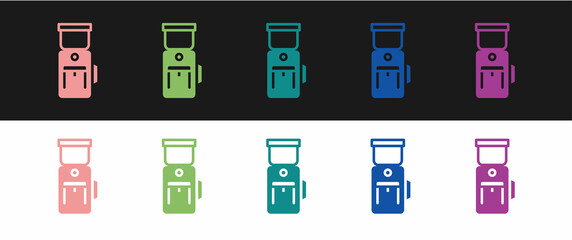 Set Electric coffee grinder icon isolated on black and white background. Vector