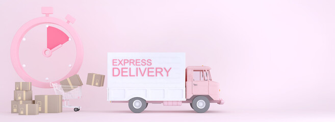 3D Online express delivery service concept, fast response delivery by courier Pickup, Delivery, Online Shipping Services. 3d Rendering. 
