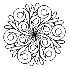 COLORING BOOK FOR ADULTS WITH A ROUND PLANT MANDALA ON A WHITE BACKGROUND IN VECTOR