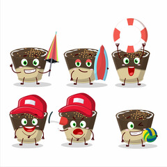 Happy Face truffle chocolate milk candy cartoon character playing on a beach