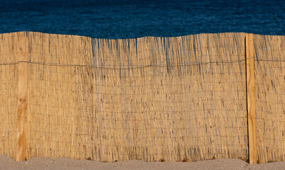 a dry reed fence on the beach
