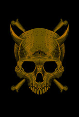 Fototapeta premium Skull with bone and horn artwork illustration