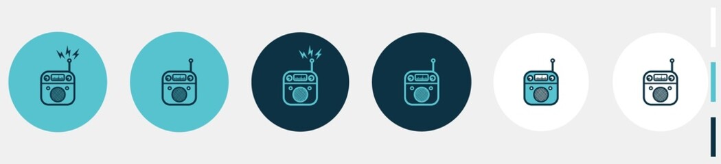 radio square icons set. vintage radio