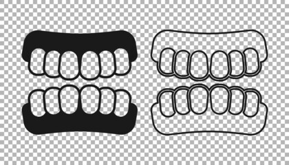 Black Dentures model icon isolated on transparent background. Teeth of the upper jaw. Dental concept. Vector - obrazy, fototapety, plakaty