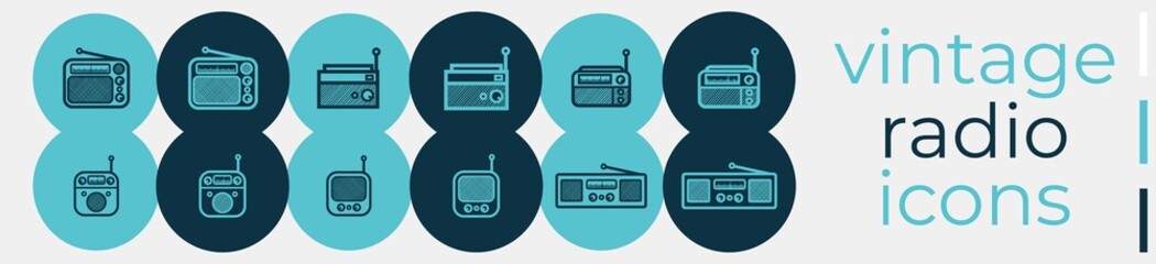vintage radio icons set - simple radio icons set