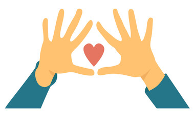 Obraz premium Two joining hands holding a heart. A symbol of recognition of love and the words I'm with you