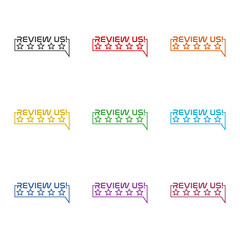Five stars customer product rating review icon isolated on white background, color set