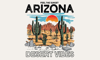Arizona desert vibes graphic print for fashion and others. - obrazy, fototapety, plakaty
