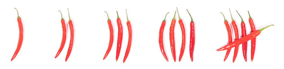 Red hot chili peppers geïsoleerd - tel tot vijf