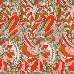 Seamless pattern background with abstract flowers, leaves