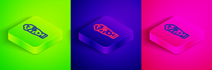 Isometric line Glass of beer icon isolated on green, blue and pink background. Happy Saint Patricks day. National Irish holiday. Square button. Vector