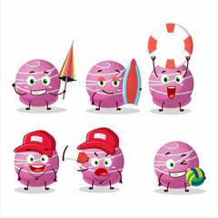 Happy Face truffle strawberry candy cartoon character playing on a beach