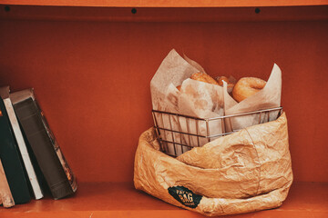 Fototapeta na wymiar donuts in a craft bag