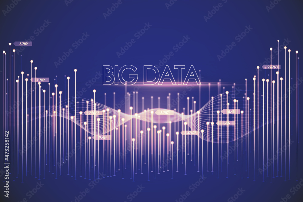 Poster Creative glowing digital big data background. Technology and database concept. 3D Rendering.