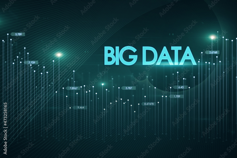 Poster Abstract glowing digital big data backdrop. Technology and database concept. 3D Rendering.