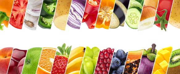 Collage alimentaire, ensemble de divers fruits et légumes