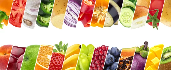 Crédence de cuisine en verre imprimé Légumes frais Collage alimentaire, ensemble de divers fruits et légumes