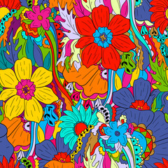 Seamless pattern background with abstract flowers, leaves