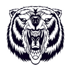 Roaring bear head mascot.	
