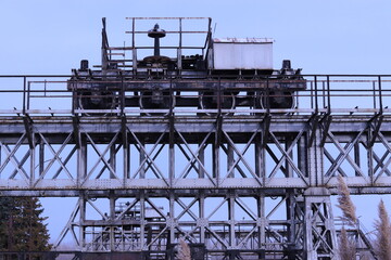 Naklejka premium a locomotive on the dam with the help of which they open the gate