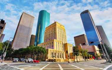 City hall with skyscrapers in Houston city, Texas - USA