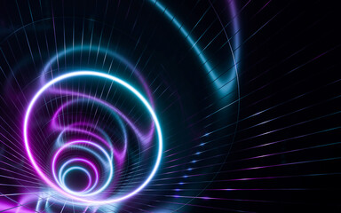 Futuristic corridor with neon lights. 3d rendering